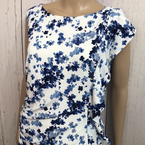🌻NWT American Living Blue Floral One Sleeve Dress - Picture 8 of 16